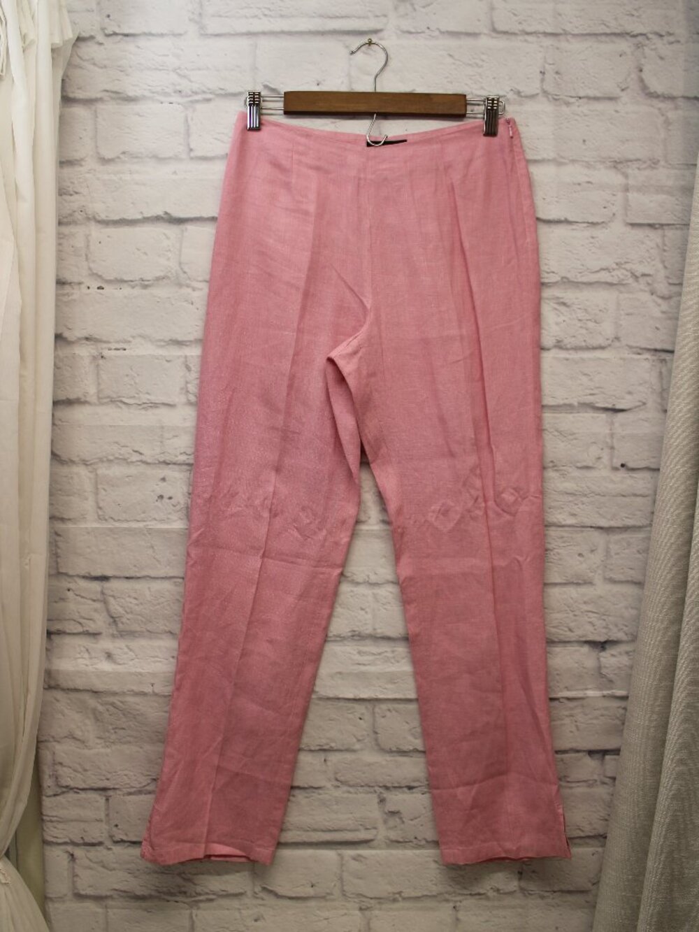 Willi Smith Size 2 100% Linen Light Pink Side Zip Tapered Leg Pants